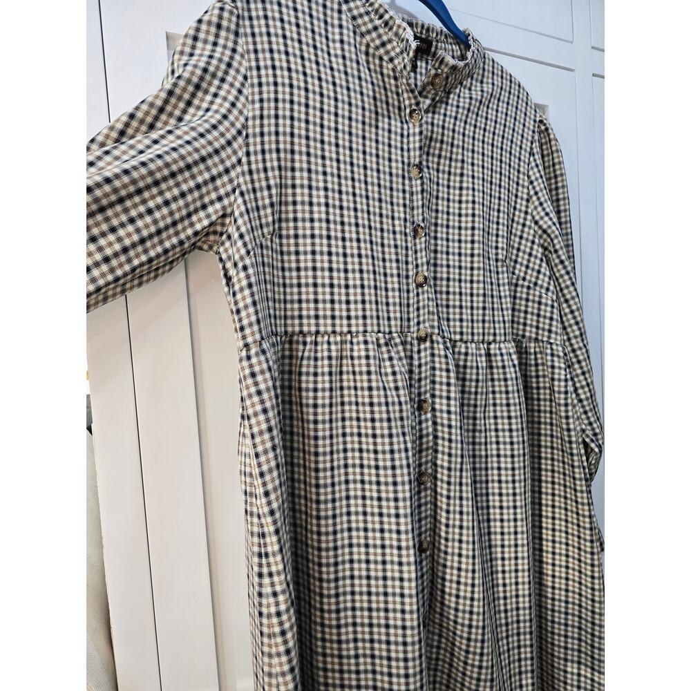 Qed London Brown Plaid Tiered Dress Size 12 | Button Front Prairie Cottagecore - Picture 4 of 16